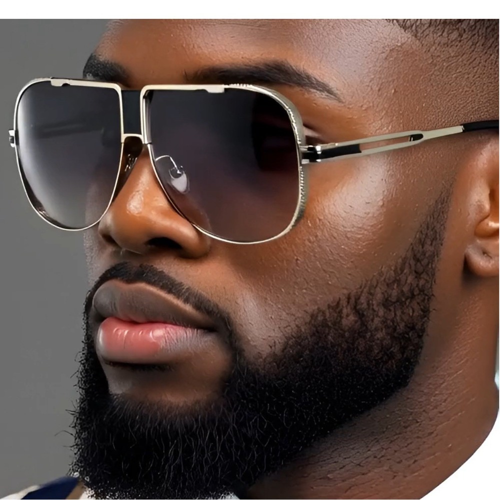 Sunglasses Silver Frame Black Lens Street Wear Thick Frame Hip Hop Shades Square